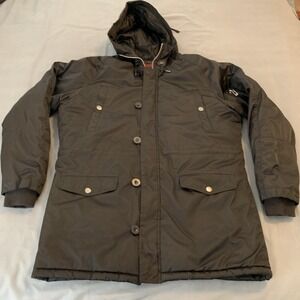Yoki Coat Mens Large Black Hooded Parka Full Zip Button Pockets Winter Insulated